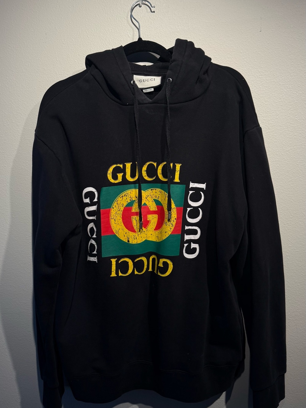 Gucci Black Hoodie with Green, Red & Yellow Logo